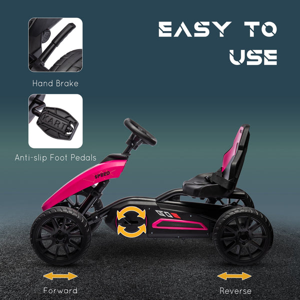 English Elm Aosom Kids Pedal Go Kart Sporty Ride on with Adjustable Seat and Eva Wheels Pink W2225P229170