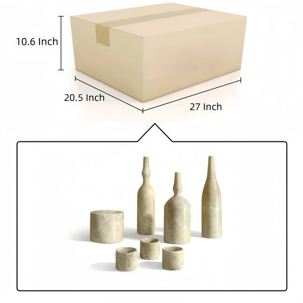 English Elm 7 Piece Genuine Marble Vanity Decor Set with Honed Gold Beige Finish Natural Veining W1696P262946
