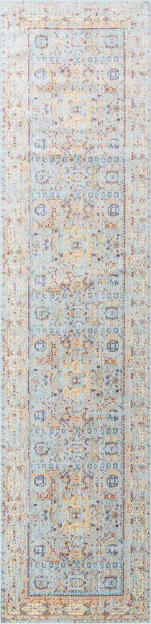Unique Loom Austin Tremolo Machine Made Border Rug Light Blue, Cream/Gray/Ivory/Light Blue/Peach/Red/Yellow/Gold 4' 0" x 16' 7"