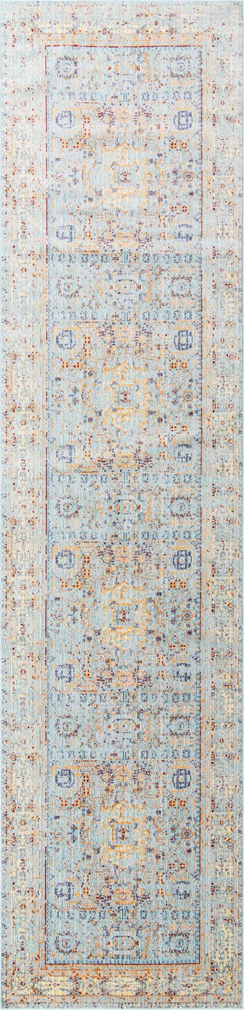 Unique Loom Austin Tremolo Machine Made Border Rug Light Blue, Cream/Gray/Ivory/Light Blue/Peach/Red/Yellow/Gold 4' 0" x 16' 7"