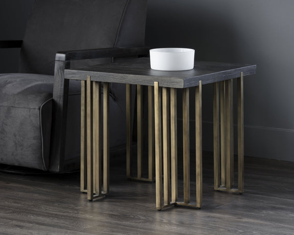 Sunpan Alto Side Table - Stylish Oak Wood Veneer with Antique Brass Legs for Chic Living Room Appeal