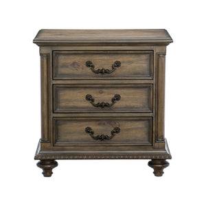 English Elm Traditional Rachelle Nightstand with 3 Drawers Weathered Pecan Finish Turned Feet Metal Drop Hardware Brown Mix 31 L x 20.25 W x 30 H B011P186802