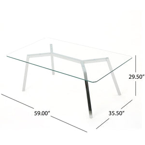 English Elm Christopher Knight Home® - DINING Clear Tempered Glass Table with Chrome Iron Frame, Modern Glam 59"W x 35.5"D x 29.5"H Elegance 61541.00