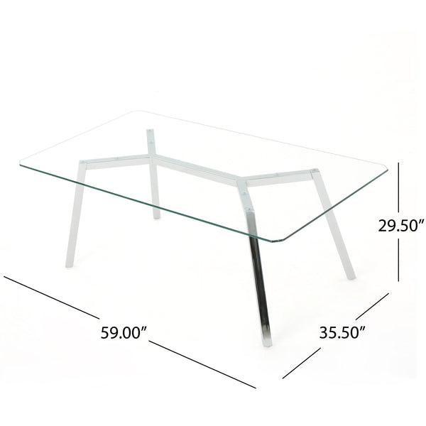 English Elm Christopher Knight Home® - DINING Clear Tempered Glass Table with Chrome Iron Frame, Modern Glam 59"W x 35.5"D x 29.5"H Elegance 61541.00