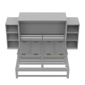 English Elm Full Size Murphy Bed With Stylish Light Gray Finish, Spacious Storage Drawers & Shelves For Versatile Spaces W1580S00252