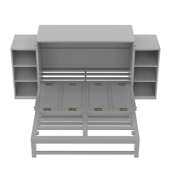English Elm Full Size Murphy Bed With Stylish Light Gray Finish, Spacious Storage Drawers & Shelves For Versatile Spaces W1580S00252