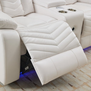 English Elm Ms 3 Piece Technical Leather Reclining Sofa Set with Led Lighting and Wireless Charging White W1805S00163