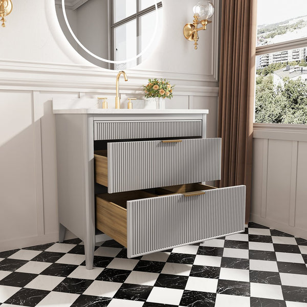English Elm Fully Assembled 36'' Grey Bathroom Vanity With Engineered Marble Top & Dual Handle Sets For Style W1826P308975