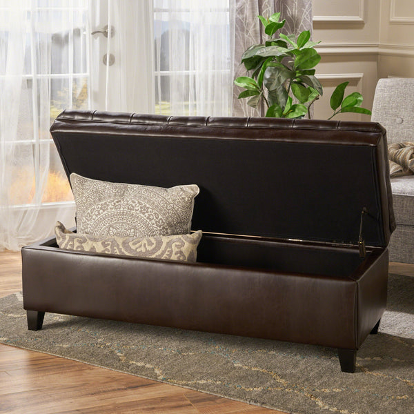 English Elm Christopher Knight Home® - Juliana Storage Ottoman - Elegant Tufted Faux Leather Bench With Hidden Storage For Your Home 57741.00BRN