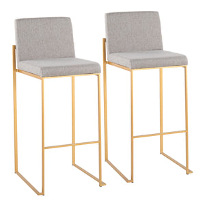 English Elm Fuji Contemporary High Back Barstool Set Of 2 - Stylish Grey Fabric & Gold Steel Frame For Comfort B202P222176