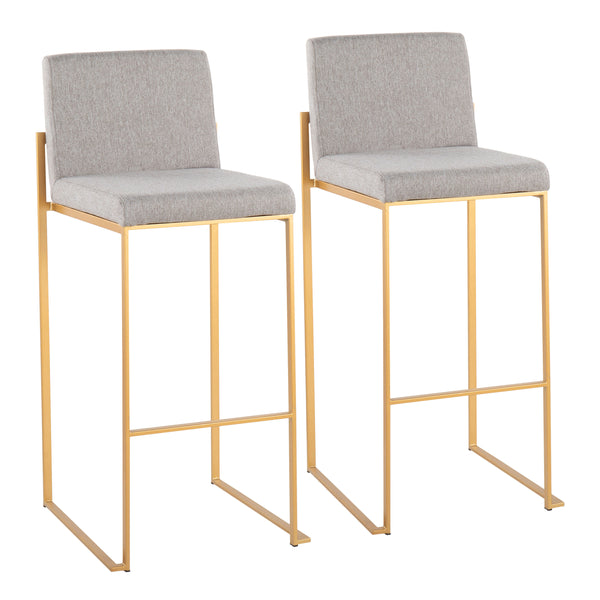English Elm Fuji Contemporary High Back Barstool Set Of 2 - Stylish Grey Fabric & Gold Steel Frame For Comfort B202P222176