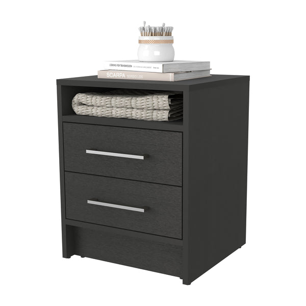 English Elm Eastover Melamine Nightstand with Two Smooth-Glide Drawers, Open Shelf, Durable Black Finish for Bedroom B128P227632