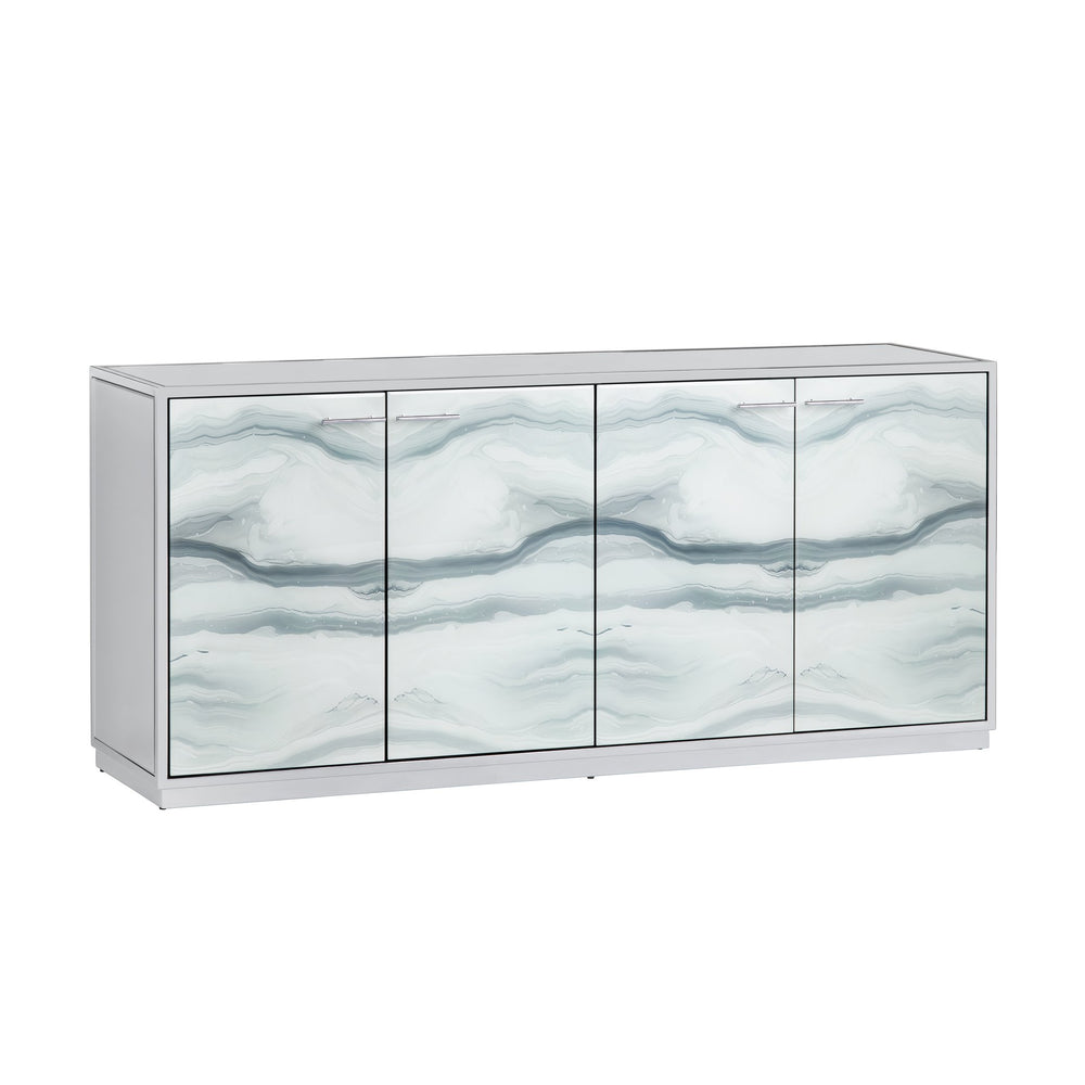 Crestview Collection 4-door Media Credenza: Modern Elegance With Stylish Storage, Wave Pattern Doors & Chrome Accents White  Cvfzr6170