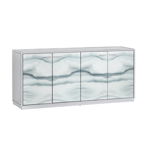 Crestview Collection 4-door Media Credenza: Modern Elegance With Stylish Storage, Wave Pattern Doors & Chrome Accents White  Cvfzr6170