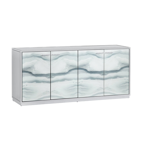 Crestview Collection 4-door Media Credenza: Modern Elegance With Stylish Storage, Wave Pattern Doors & Chrome Accents White  Cvfzr6170