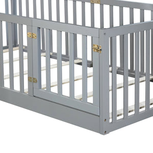 English Elm Twin Floor Bed Solid Rubber Wood with Tall Safety Railings for Toddler Sleep Grey W504P287651