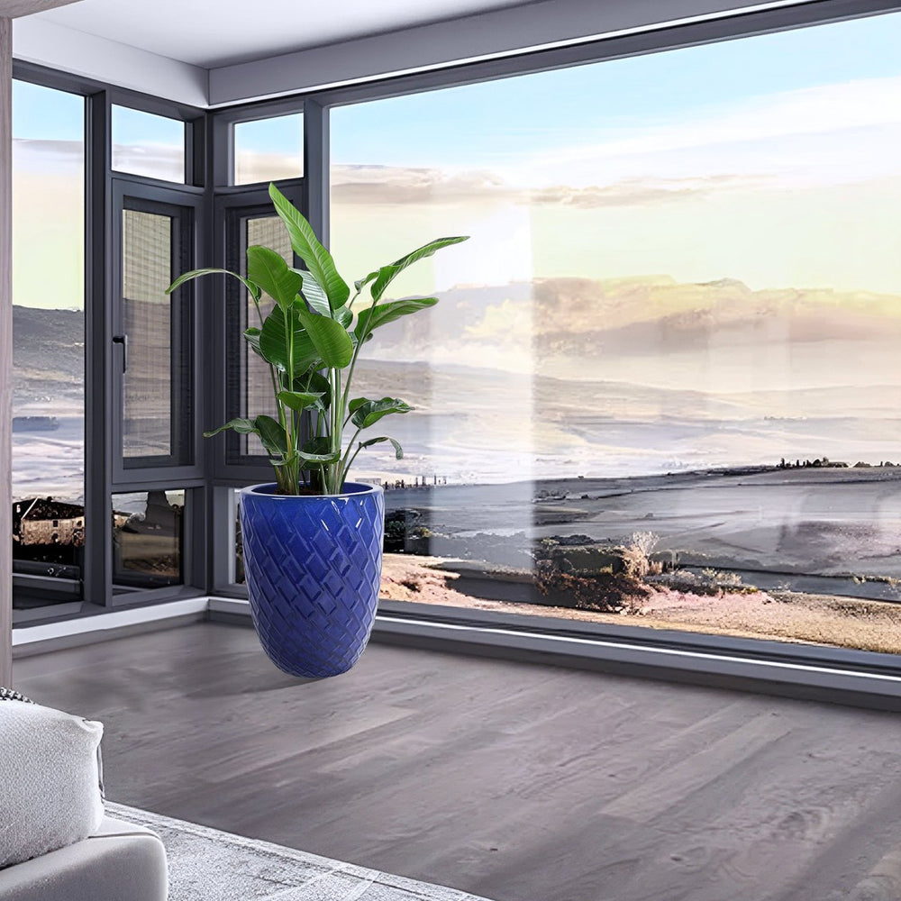 English Elm Ceramic Modern Flowerpot - Handcrafted Dark Blue Planter For Stylish Indoor & Outdoor Spaces W3273P326365