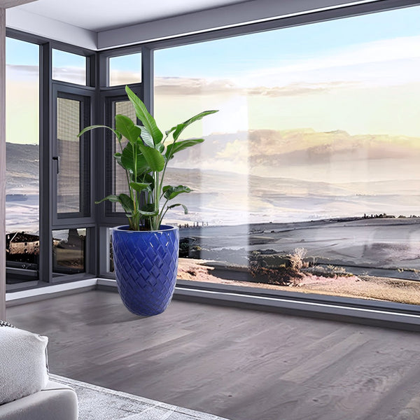 English Elm Ceramic Modern Flowerpot - Handcrafted Dark Blue Planter For Stylish Indoor & Outdoor Spaces W3273P326365