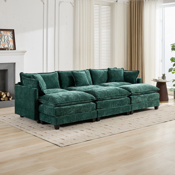 English Elm Cloud Modular Three Seat Sofa Chenille Upholstered with Double Layer Cushions for Living Room Green W1143S00064
