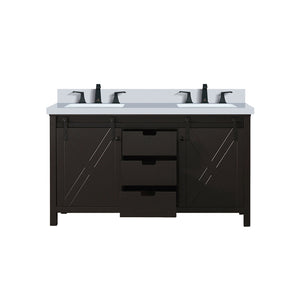 English Elm Brown Double Bath Vanity 60" W With Quartz Countertop, Soft-Close Drawers & Faucet Set Included B2731P260136