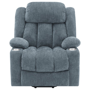 English Elm Beca Slate Blue Upholstered Power Lift Recliner with USB, Cupholders, Plush Channeling & Pillow Arms — Cozy Movie Night Comfort B062P378402