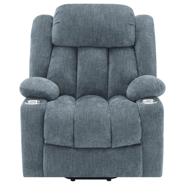 English Elm Beca Slate Blue Upholstered Power Lift Recliner with USB, Cupholders, Plush Channeling & Pillow Arms — Cozy Movie Night Comfort B062P378402