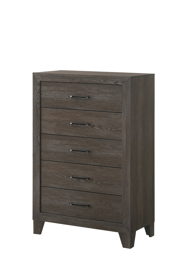 English Elm 1pc Contemporary Tall Chest with Faux Marble Top and Four Drawers for Elegant Bedroom Storage Brown 35.04 L x 19.29 W x 47.53 H B2741P334810