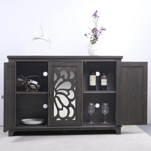 English Elm 49.33" Mirrored Lattice Buffet Cabinet with Adjustable Shelves Vintage Wood Grain Sideboard Dark Brown W2899P372741