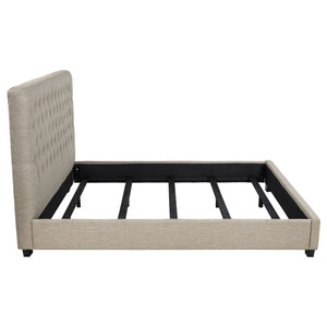 English Elm Oatmeal Tufted Upholstered California King Bed Espresso Birch Legs Open Silhouette B062S01846