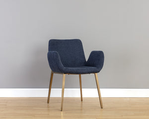 Sunpan Lucano Dining Armchair - Elegant Scooped Design with Vertical Channel Tufting and Gold Legs Belfast Navy