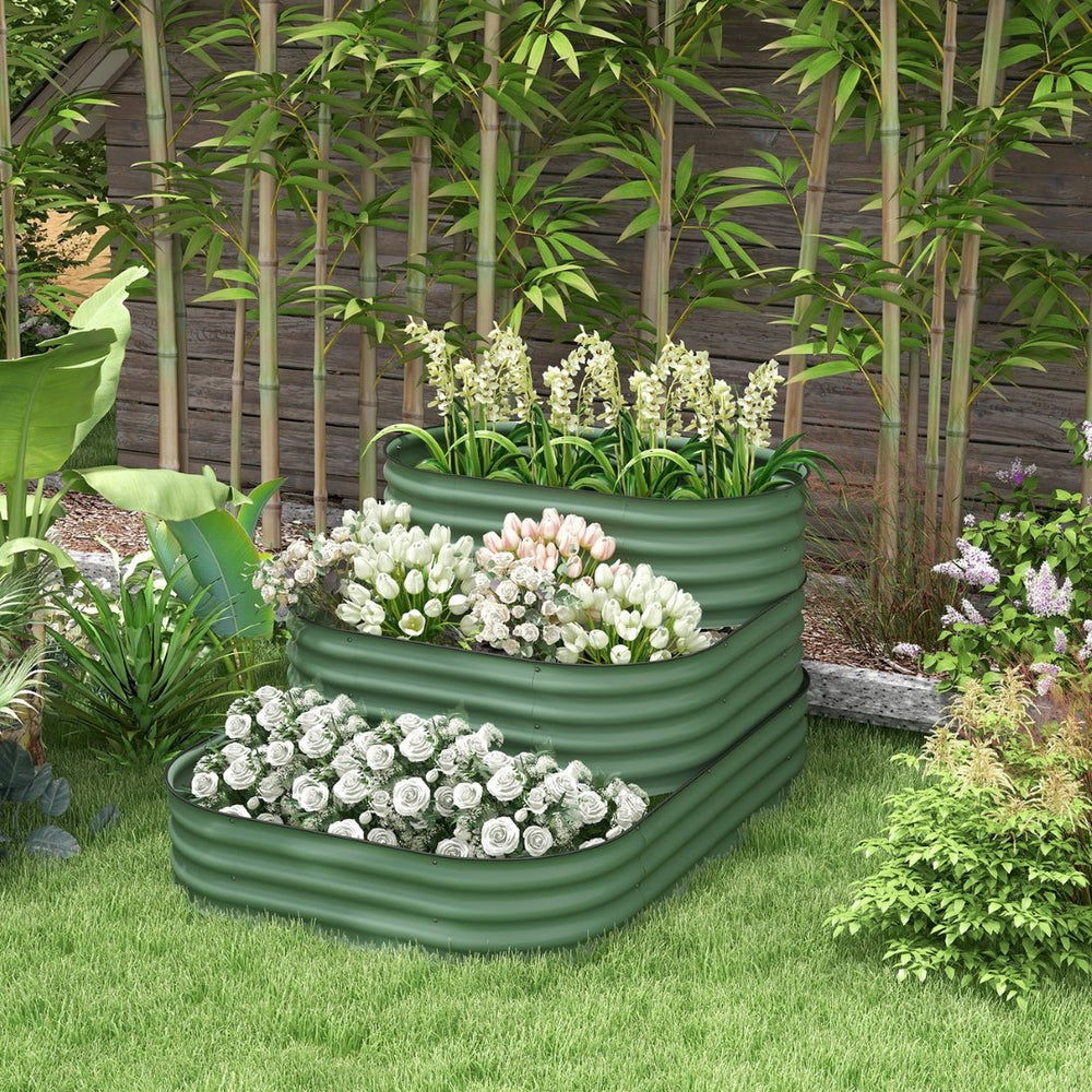 English Elm Outsunny 3-Tier Galvanized Steel Garden Bed Kit - Versatile Planter With Open Bottom For Healthy Growth W2225P174404-GIGA