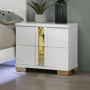 English Elm Attractive mirrored nightstand with gold handles and acrylic trim, 2-drawer bedside storage table White,White+Gold 27 L x 25 W x 19 H B011P326223