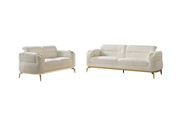 English Elm Zoe Modern 3Pc Living Room Set - Cream Chenille Sofa, Loveseat & Chair With Gold Accents B009S01597-GIGA