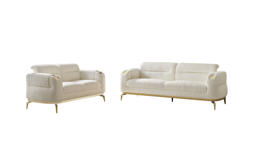 English Elm Zoe Modern 3-Piece Living Room Set: Cream Chenille Sofa, Loveseat & Chair With Gold Accents B009S01882-GIGA