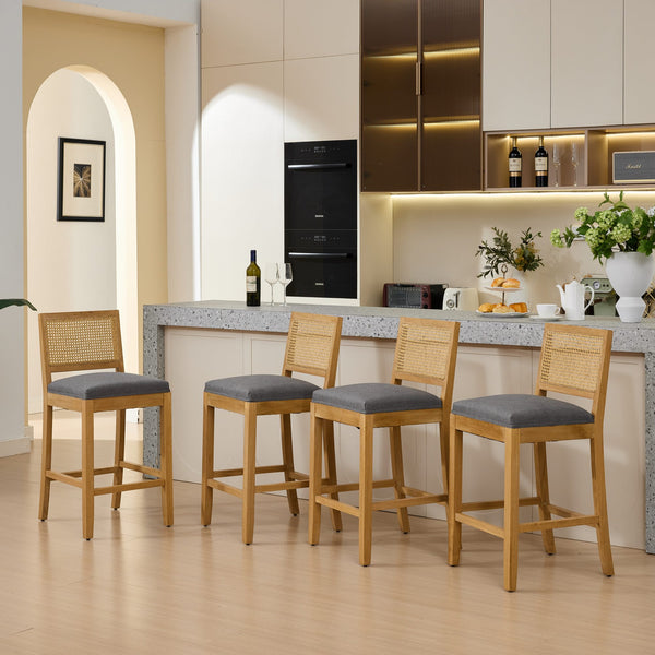 English Elm Full Solid wood rattan-back dining chair with breathable matte linen cushion, high-resilience foam comfort W1143P384366 W1143P384366