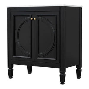 English Elm [video] 60 Inch Freestanding Double Sink Bathroom Vanity with Ceramic Basins Soft Close Storage Black N759S226000B