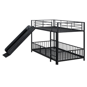 English Elm Twin Twin over Twin metal bunk bed with slide, guardrails and convertible loft design for safety and playfulness Black SF000169AAB