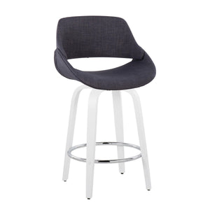 English Elm Fixed-height Swivel Counterstools White Wood Base Charcoal Seat Chrome Footrest Pair B202S01821