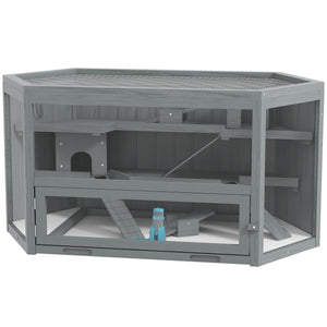 English Elm Pawhut Wooden 3 Tier Small Animal Habitat with Seesaws Ladders and Pullout Tray W2225P229199