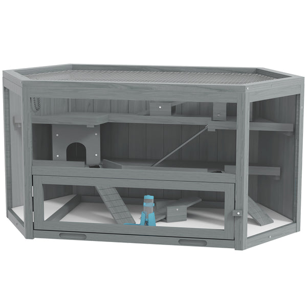 English Elm Pawhut Wooden 3 Tier Small Animal Habitat with Seesaws Ladders and Pullout Tray W2225P229199