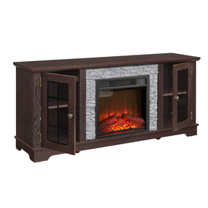 English Elm 58" Modern TV Stand with 18" Electric Fireplace, Faux Stone Mantel, Ample Storage & Cable Management for Living Room Comfort and Style Cherry W2275S00026