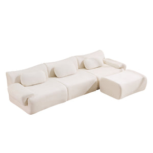 English Elm Modular Chenille Deep Seat Sectional Sofa with Bamboo Frame for Living Room Lounge White W1829S00068