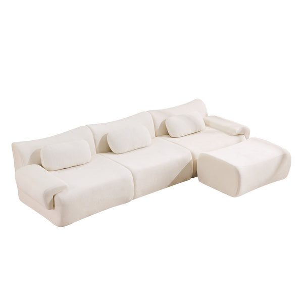 English Elm Modular Chenille Deep Seat Sectional Sofa with Bamboo Frame for Living Room Lounge White W1829S00068