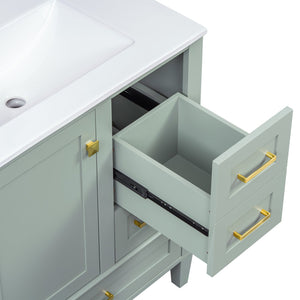 English Elm 30" Modern Bathroom Vanity with Solid Wood Frame, 3 Soft-Close Drawers and Ceramic Sink, Sleek Design Sage Green N729P170557G
