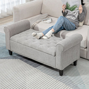 English Elm HOMCOM Velvet Storage Ottoman Bench 50" – Tufted End-of-Bed Seating with Rolled Arms, Hidden Compartment W2225P249909