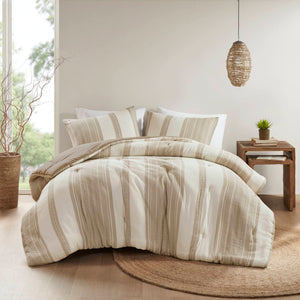 English Elm 3PCS Waffle Washed Comforter Set Full/Queen with Breathable 100% Cotton Face and Plush 270G Fill Tan 23.03 L x 21.46 W x 12.6 H B035P341116