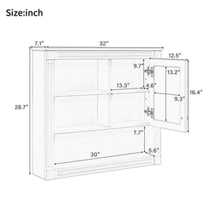 English Elm 32'' Bathroom Wall Cabinet Mirror — 32-inch Wall-Mounted Medicine Cabinet with Adjustable Shelves for Streamlined Bathroom Storage and Stylish Organization White N710P254922K
