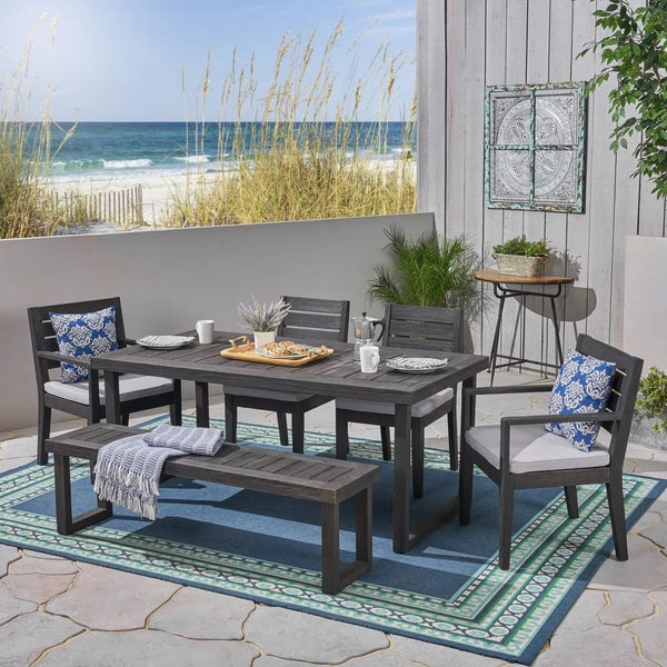 English Elm Christopher Knight Home® - Outdoor 6-Seater Acacia Wood Dining Set - Stylish Bench & Chairs For Relaxed Entertaining Outdoors N773OD00009G