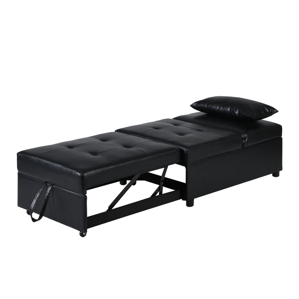 English Elm Folding Ottoman Sofa Bed with Ergonomic Wood Frame — Multifunctional Space-Saving Lounge & Guest Bed Black 40.16 L x 27.56 W x 14.56 H W2297P216461