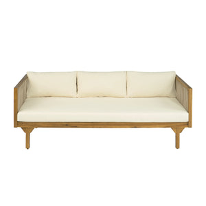 English Elm Outdoor Acacia Wood Sofa with Woven Rope Accents Teak Finish Patio Seating Light Brown,Teak+ Beige N770P354675B
